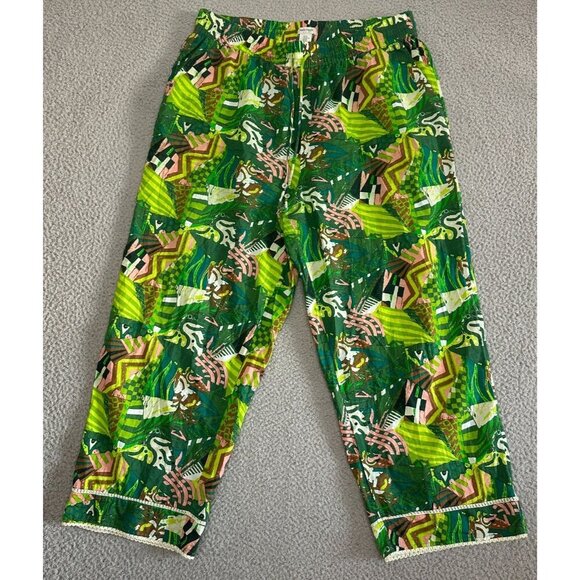 Haute Hippie Green Tropical Print Lounge Pants Drawstring Colorful - Picture 1 of 16